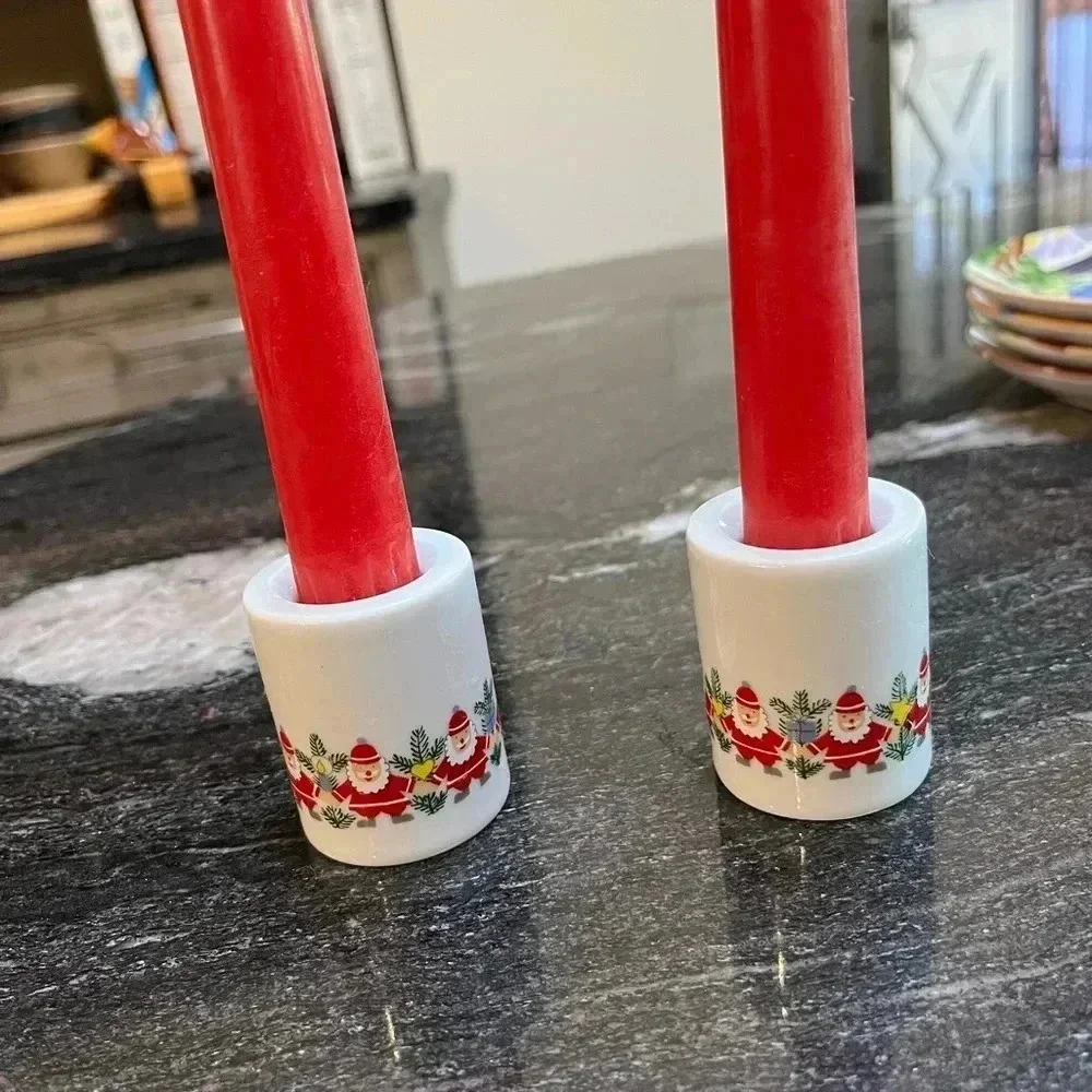 Vintage Santa Candlestick Holders Bavarian set of 2  Holiday Christmas